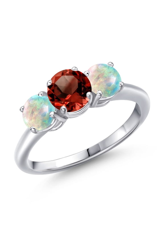 925 Sterling Silver Red Garnet and Simulated White Opal Engagement Ring for Women | 2.00 Cttw | Round 6MM | Gemstone January Birthstone | Size 9