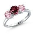thumbnail image 1 of Gem Stone King 925 Sterling Silver Red Rhodolite Garnet and Pink Lab Grown Diamond Engagement Ring for Women | 2.00 Cttw | Round 6MM | Gemstone January Birthstone | Size 8, 1 of 6