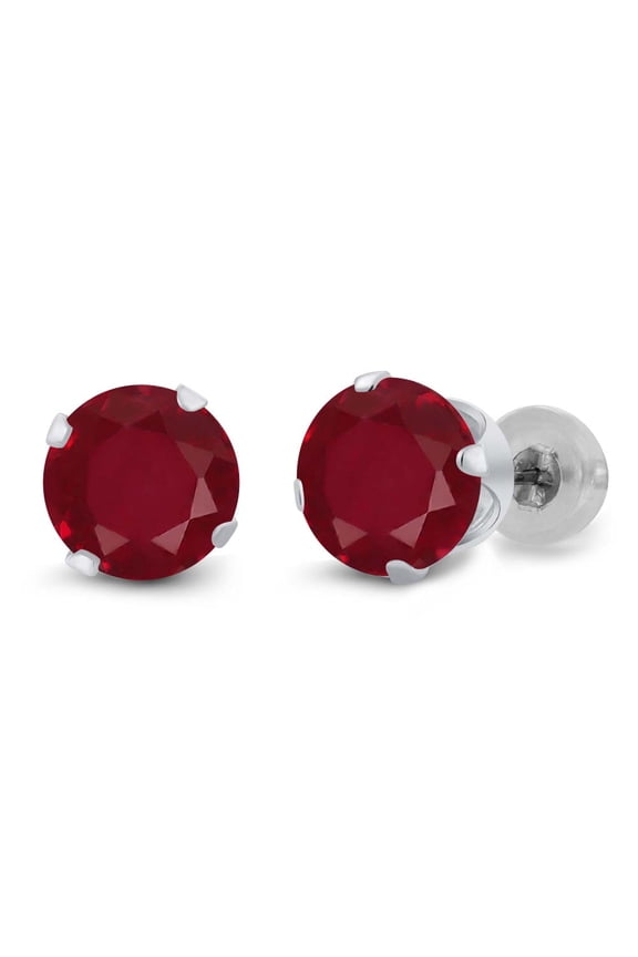 2.00 Ct Round Red Ruby 14K White Gold Stud Earrings for Women Men