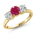 thumbnail image 1 of Gem Stone King 18K Yellow Gold Plated Silver Red Ruby and Lab Grown Diamond Engagement Ring for Women | 2.00 Cttw | Round 6MM | Gemstone July Birthstone | Size 7, 1 of 6