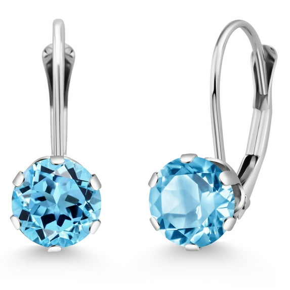 Gem Stone King 2.00 Ct Round Swiss Blue Topaz 14K White Gold Gemstone Birthstone Earrings