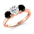 thumbnail image 1 of Gem Stone King 18K Rose Gold Plated Silver White Topaz and Black Diamond Engagement Ring for Women | 2.00 Cttw | Round 6MM | Gemstone November Birthstone | Size 5, 1 of 6