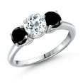 thumbnail image 1 of Gem Stone King 925 Sterling Silver White Topaz and Black Diamond Engagement Ring for Women | 2.00 Cttw | Round 6MM | Gemstone November Birthstone | Size 9, 1 of 6