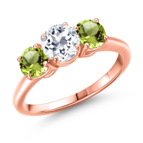 Gem Stone King 18K Rose Gold Plated Silver White Topaz and Green Peridot Engagement Ring for Women | 2.00 Cttw | Round 6MM | Gemstone November Birthstone | Size 5