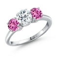 thumbnail image 1 of Gem Stone King 925 Sterling Silver White Topaz and Pink Created Sapphire Engagement Ring for Women | 2.00 Cttw | Round 6MM | Gemstone November Birthstone | Size 9, 1 of 6