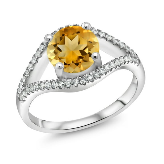 Gem Stone King 2.00 Ct Round Yellow Citrine 925 Sterling Silver Ring (Size 9)