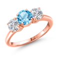 thumbnail image 1 of Gem Stone King 18K Rose Gold Plated Silver Swiss Blue Topaz and Lab Grown Diamond Engagement Ring for Women | 2.00 Cttw | Round 6MM | Gemstone November Birthstone | Size 8, 1 of 6
