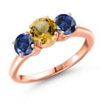 thumbnail image 1 of Gem Stone King 18K Rose Gold Plated Silver Yellow Citrine and Blue Created Sapphire Engagement Ring for Women | 2.00 Cttw | Round 6MM | Gemstone November Birthstone | Size 5, 1 of 6