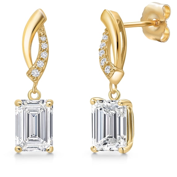 Gem Stone King 2.00 Cttw 14K Yellow Gold IGI Certified Lab Grown Diamond Earrings | Emerald Cut | D-E Color | VS1-VS2 Clarity | Dangle Earrings for Women