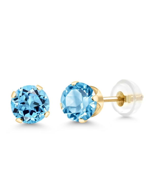 2.00 Cttw 14K Yellow Gold Topaz Stud Earrings | Gemstone Birthstone | Round 6MM | Gold Earrings for Women Men