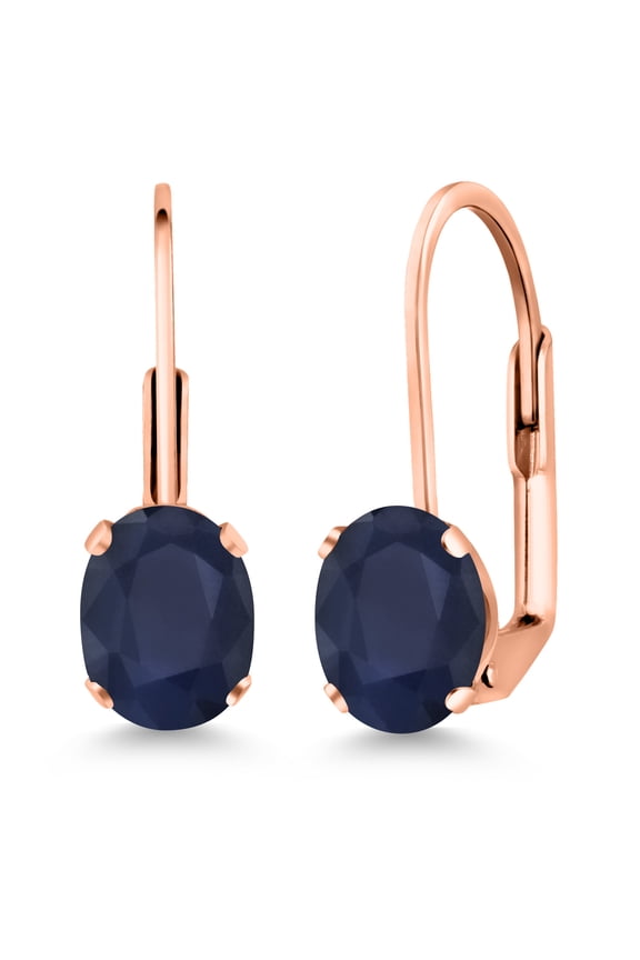 2.00 Cttw Blue Sapphire Rose Gold Plated Leverback Earrings for Women | Gemstone September Birthstone | Oval 7X5MM