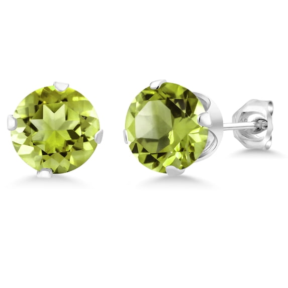 Gem Stone King 925 Sterling Silver Green Peridot Stud Earrings for Women Men (2.00 Cttw, Gemstone Birthstone, Round 6MM)