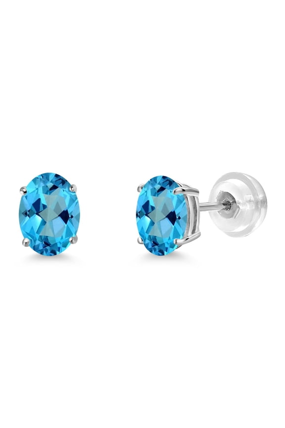 2.00 Cttw Oval 7x5mm American Blue Mystic Topaz 14K White Gold Stud Earrings for Women Men