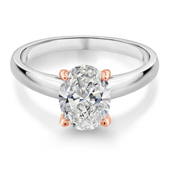 Gem Stone King 2.00 Cttw Oval Cut 10K White and Rose Gold IGI Certified Lab Grown Diamond Solitaire Engagement Ring for Women | E-F Color | VS1-VS2 Clarity (Size 5)