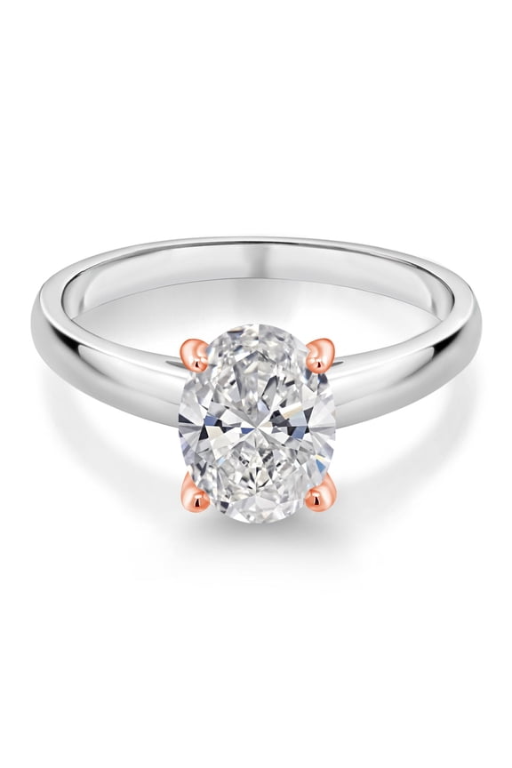 2.00 Cttw Oval Cut 10K White and Rose Gold IGI Certified Lab Grown Diamond Solitaire Engagement Ring for Women | E-F Color | VS1-VS2 Clarity (Size 5)
