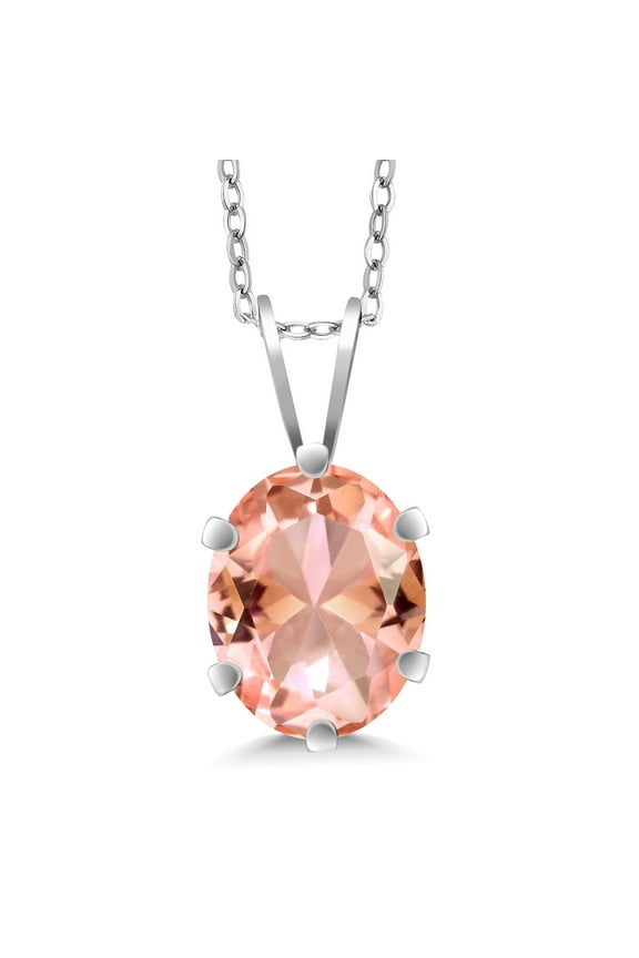 2.00 Cttw Peach Nano Morganite Pendant Necklace for Women | 925 Sterling Silver | Gemstone Birthstone | Oval 9X7MM | With 18 inch Silver Chain