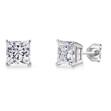 Gem Stone King 2.00 Cttw Princess Cut 14K White Gold IGI Certified Lab Grown Diamond Stud Earrings for Women Men | D-E Color | VS1-VS2 Clarity