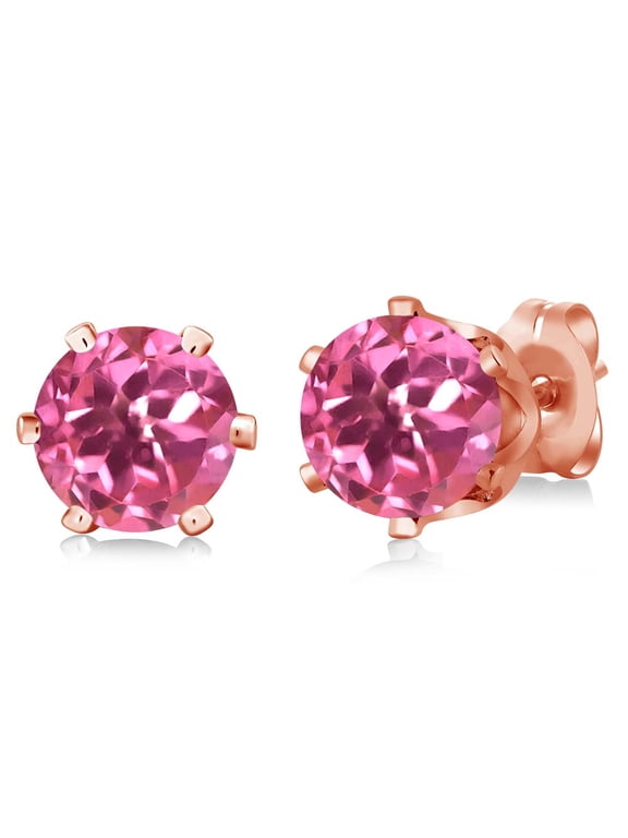2.00 Cttw Round 6MM Pink Mystic Topaz Gold Plated 6-Prong Stud Earrings for Women Men