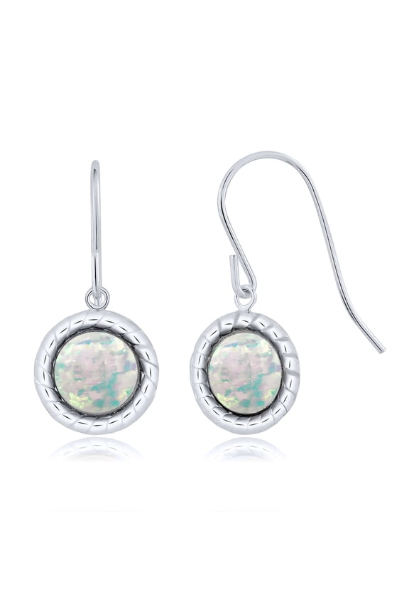 0.60 Cttw Round Cabochon White Simulated Opal 925 Sterling Silver Earrings for Women