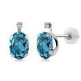 thumbnail image 1 of Gem Stone King 2.01 Ct Oval London Blue Topaz G/H Lab Grown Diamond 14K White Gold Earrings, 1 of 3