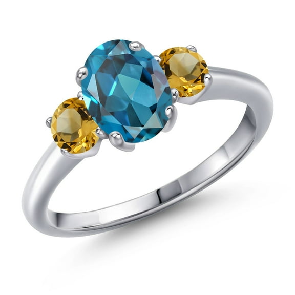 Gem Stone King 2.01 Ct Oval London Blue Topaz Yellow Citrine 925 Sterling Silver Ring (Size 9)