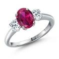 thumbnail image 1 of Gem Stone King 2.01 Ct Oval Red Created Ruby White Topaz 925 Sterling Silver Ring, 1 of 6