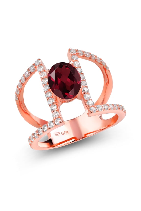 2.01 Ct Oval Red Rhodolite Garnet 18K Rose Gold Plated Silver Ring (Size 5)
