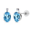 thumbnail image 1 of Gem Stone King 2.01 Ct Oval Swiss Blue Topaz G/H Lab Grown Diamond 14K White Gold Earrings, 1 of 3