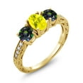 thumbnail image 1 of Gem Stone King 2.02 Ct Canary Mystic Topaz Green Mystic Topaz 18K Yellow Gold Plated Silver Moissanite Ring (Size 7), 1 of 4