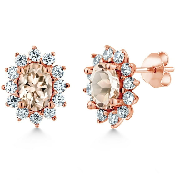 Gem Stone King 2.02 Ct Oval Peach Morganite 18K Rose Gold Plated Silver Earrings