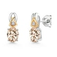 thumbnail image 1 of Gem Stone King 2.02 Ct Peach Morganite G/H Lab Grown Diamond 925 Silver and 10K Yellow Gold Earrings, 1 of 3