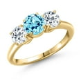 thumbnail image 1 of Gem Stone King 18K Yellow Gold Plated Silver Blue Apatite and White Topaz Engagement Ring for Women | 2.02 Cttw | Round 6MM | Gemstone Birthstone | Size 6, 1 of 6
