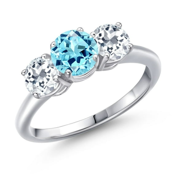 Gem Stone King 925 Sterling Silver Blue Apatite and White Topaz Engagement Ring for Women | 2.02 Cttw | Round 6MM | Gemstone Birthstone | Size 9