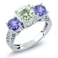 thumbnail image 1 of Gem Stone King 2.02 Ct Round Green Prasiolite Blue Tanzanite 925 Sterling Silver 3-Stone Ring (Size 5), 1 of 3