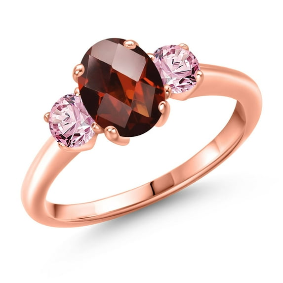 Gem Stone King 2.03 Ct Oval Checkerboard Red Garnet Pink Lab Grown Diamond 18K Rose Gold Plated Silver Ring