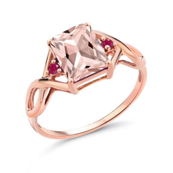 Gem Stone King 2.03 Ct Peach Simulated Morganite Red Ruby 18K Rose Gold Plated Silver Ring (Size 9)