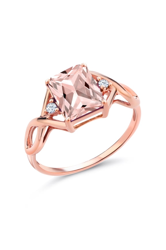 2.03 Ct Peach Simulated Morganite White Created Sapphire 18K Rose Gold Plated Silver Ring (Size 5)