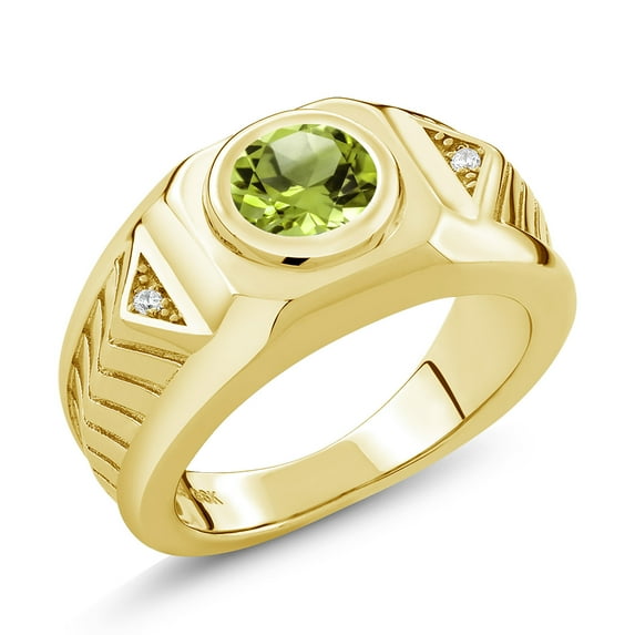Gem Stone King 2.03 Cttw Men's 18K Yellow Gold Plated Silver Green Peridot Ring for Men | Available in Size 7, 8, 9, 10, 11, 12, 13