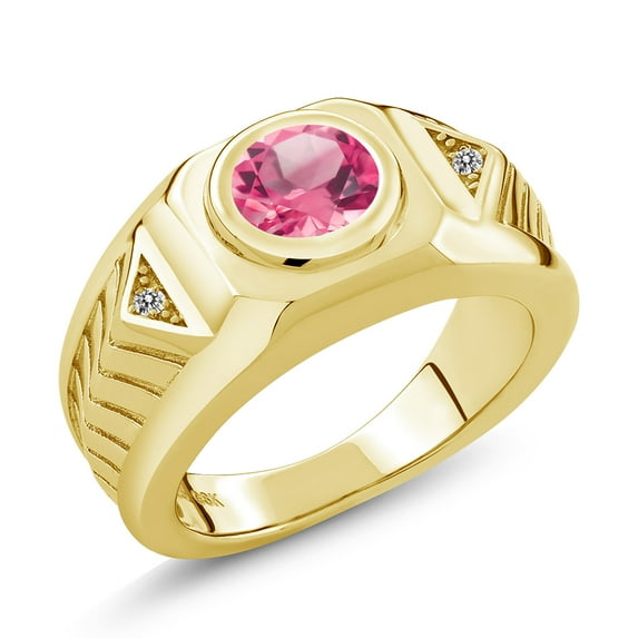 Gem Stone King 2.03 Cttw Pink Mystic Topaz and White Diamond 18K Yellow Gold Plated Silver Ring for Men | Available in Size 7, 8, 9, 10, 11, 12, 13