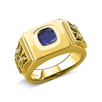 Gem Stone King 2.04 Ct Cushion Blue Lapis 18K Yellow Gold Plated Silver Men's Ring (Size 9)