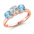 thumbnail image 1 of Gem Stone King 18K Rose Gold Plated Silver Lab Grown Diamond and Swiss Blue Topaz Engagement Ring for Women | 2.04 Cttw | Round 6MM | Gemstone April Birthstone | Size 5, 1 of 6