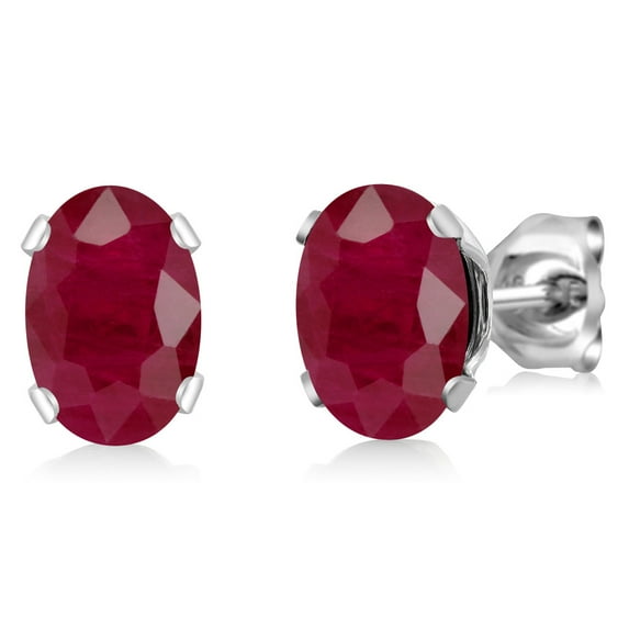 Gem Stone King 2.04 Ct Oval 7x5mm Red Ruby 925 Sterling Silver Stud Earrings for Women Men