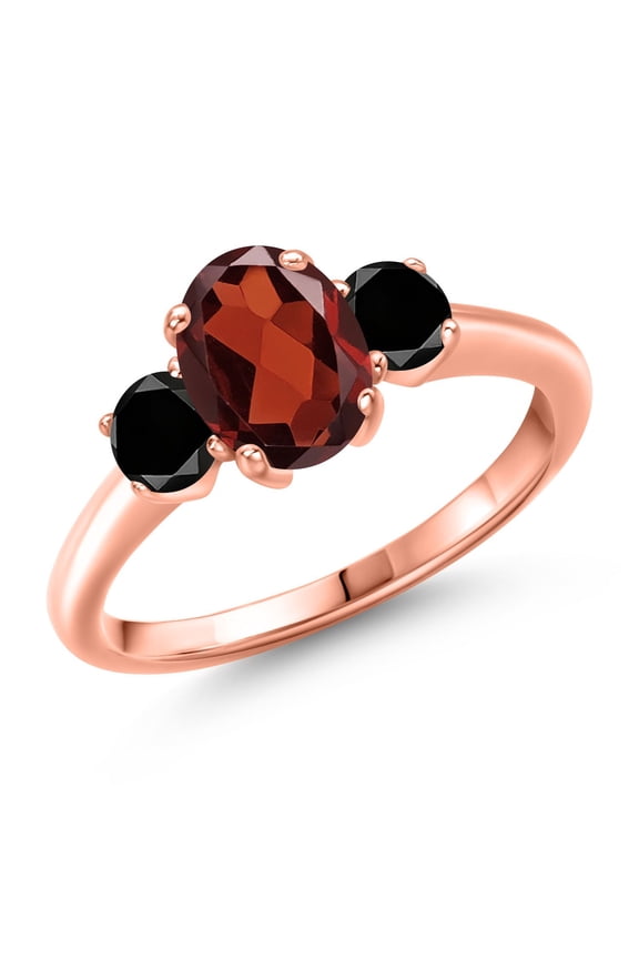 2.04 Ct Oval Red Garnet Black Diamond 18K Rose Gold Plated Silver Ring