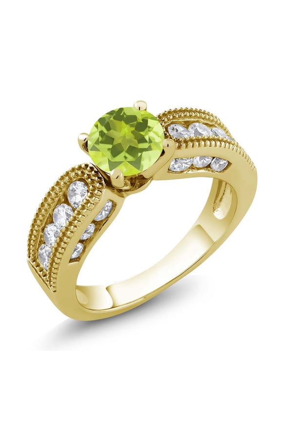 2.04 Ct Round Yellow Lemon Quartz 18K Yellow Gold Plated Silver Engagement Ring (Size 5)