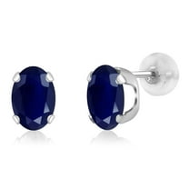Gem Stone King 2.04 Cttw 14K White Gold Blue Sapphire Stud Earrings | Gemstone Birthstone | Oval 7X5MM | Gold Earrings for Women Men