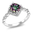 thumbnail image 1 of Gem Stone King 2.04 Cttw Green Mystic Topaz and Moissanite Engagement Ring | 925 Sterling Silver | Cushion Cut 7MM | Wedding Anniversary Promise Ring for Women | Available in Size 5-9, 1 of 5