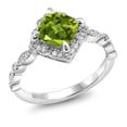 thumbnail image 1 of Gem Stone King 2.04 Cttw Green Peridot and Moissanite Solitaire Ring for Women in 925 Sterling Silver | Cushion Cut 7MM | Gemstone Birthstone | Available in Size 5, 6, 7, 8, 9, 1 of 5