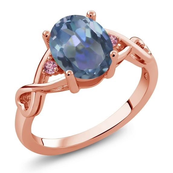 Gem Stone King 2.05 Ct Cassiopeia Mystic Topaz Pink Lab Grown Diamond 18K Rose Gold Plated Silver Ring (Size 8)