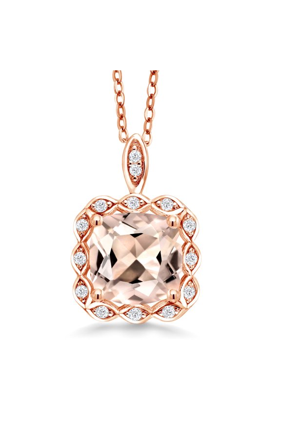 2.05 Ct Cushion Peach Morganite 18K Rose Gold Plated Silver Pendant