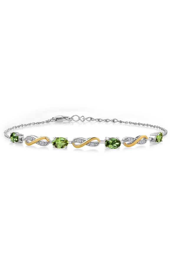 2.05 Ct Green Tourmaline Green Peridot 925 Silver and 10K Yellow Gold Lab Grown Diamond Infinity Bracelet for Women Mother's Mom Wife Her, Fully Adjustable up to 7.5 inch)
